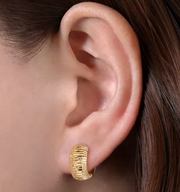 14K Yellow Gold Textured Huggie Earrings