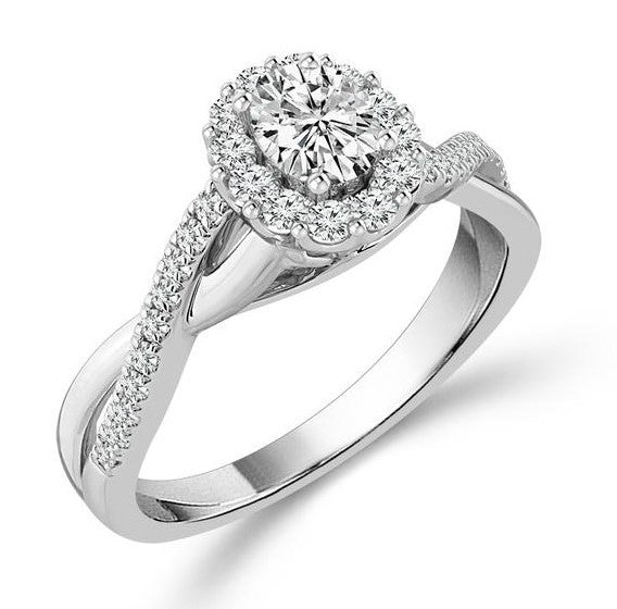 14 Karat White Gold Diamond Halo Engagement Ring