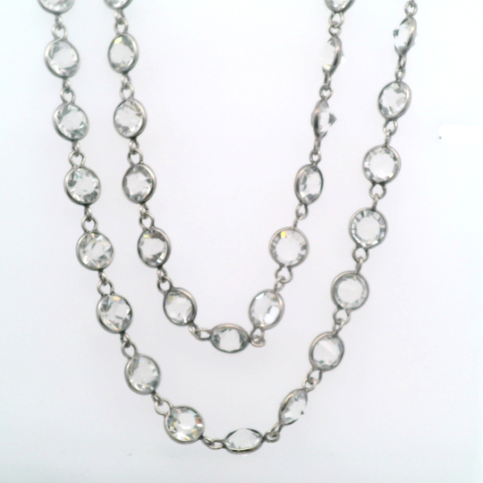 Vintage Sterling Silver Double Strand Round Bezel Set Crystals