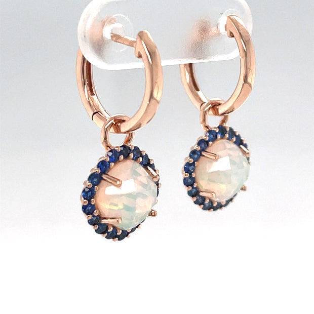 14 Karat Rose Gold Opal And Sapphire Dangle Earrings