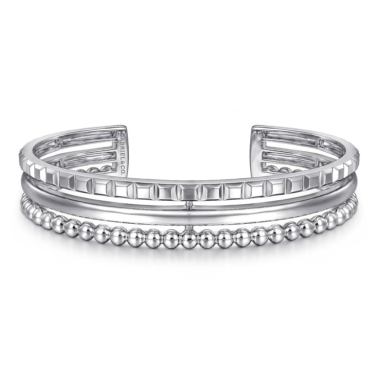 925 Sterling Silver Bujukan and Pyramid Triple Row Bangle