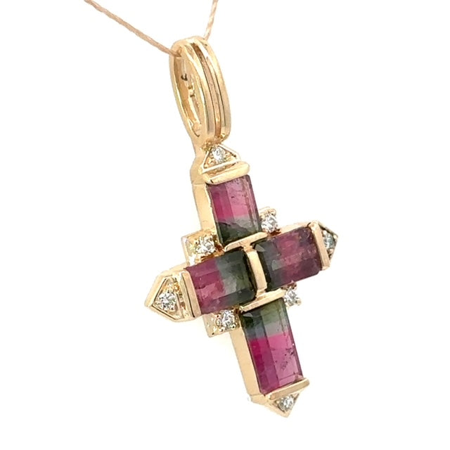 Custom Designed Watermelon Tourmaline Cross Pendant