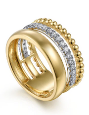 14K White-Yellow Gold Diamond Bujukan Easy Stackable Ring