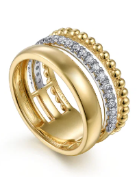 14K White-Yellow Gold Diamond Bujukan Easy Stackable Ring