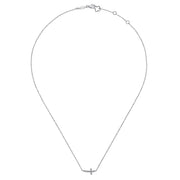 14K White Gold Sideways Curved Diamond Cross Necklace