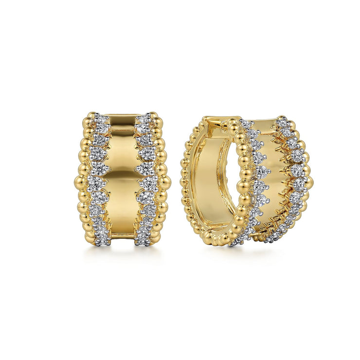14K Yellow Gold Bujukan Diamond Huggie Earrings