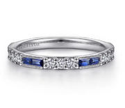 14K White Gold Sapphire Baguette and Diamond Stackable Ring