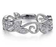 14K White Gold Scrolling Floral Diamond Stackable Ring