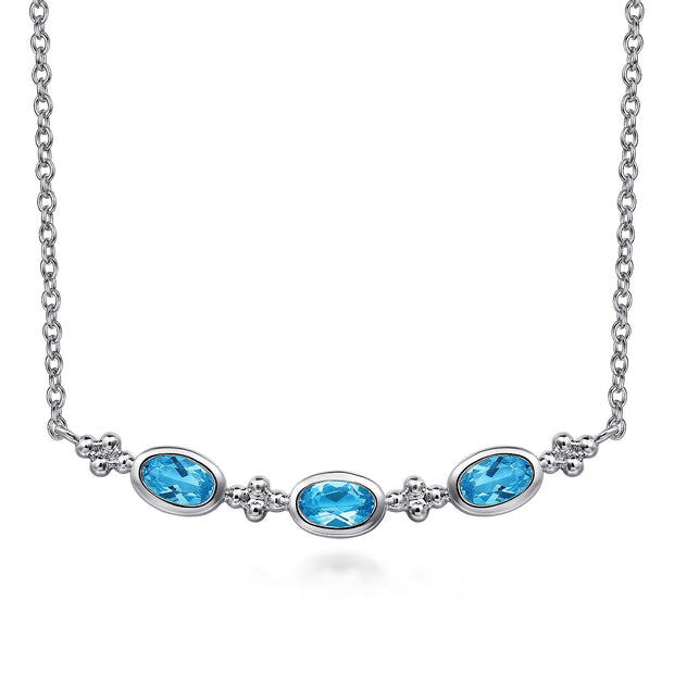 925 Sterling Silver Bujukan Blue Topaz Bar Necklace