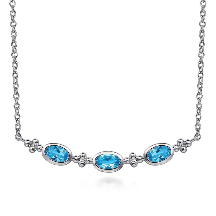 925 Sterling Silver Bujukan Blue Topaz Bar Necklace
