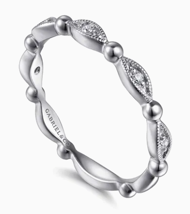 14K White Gold Bujukan Marquise Station Diamond Stackable Ring