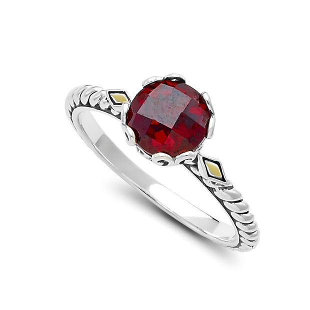 Sterling Silver And 18K Yellow Gold Two-Tone Garnet Ring