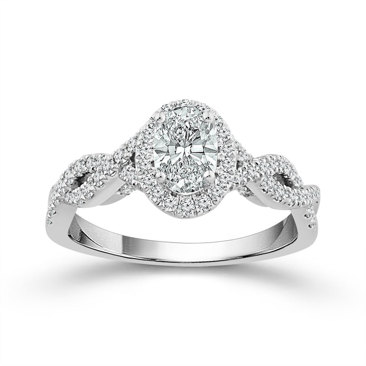 14 Karat Diamond Engagement Ring with Oval Center