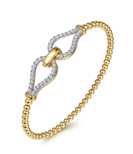 14K Yellow Gold Bujukan Beads and Diamond Split Bangle Bracelet
