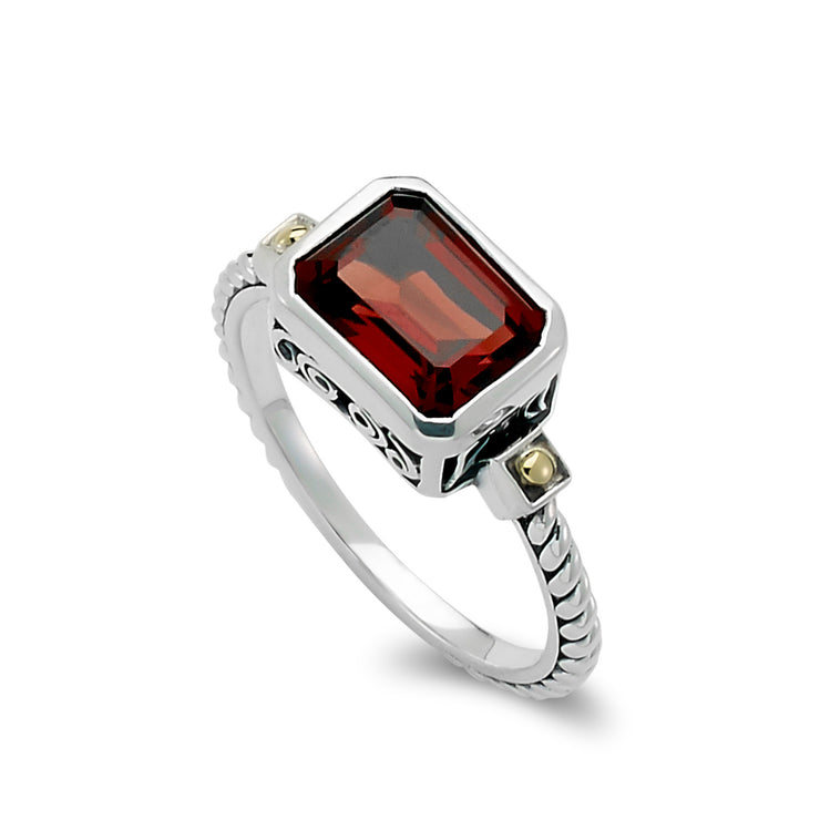Sterling Silver And 18K Yellow Gold Garnet Ring
