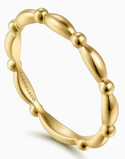 14K Yellow Gold Orzo shape and Bujukan Bead Station Stackable Ring