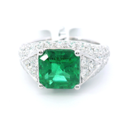 Platinum Step Cut Octagonal Emerald & Diamond Fashion Ring