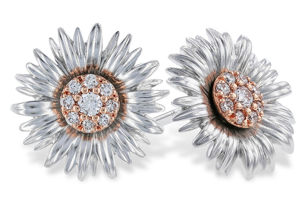 14 Karat Two-Tone White/Rose Gold Diamond Flower Stud Earrings