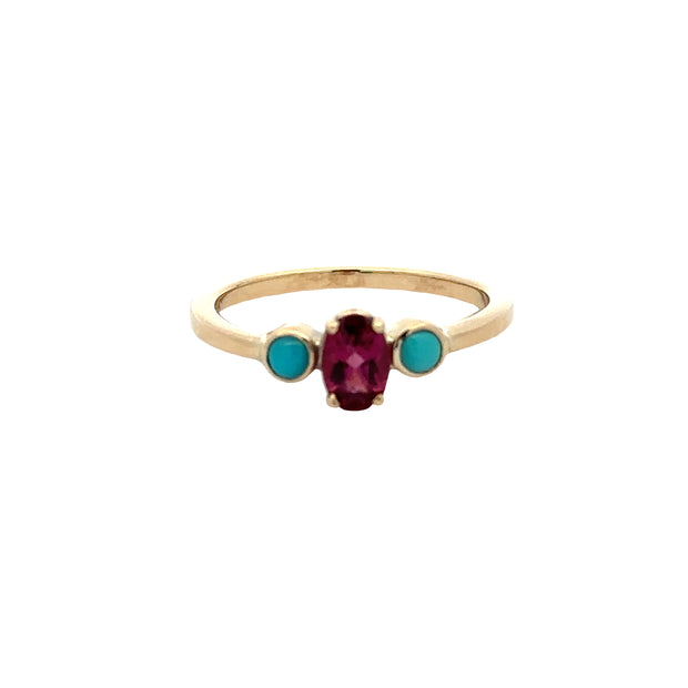 3-Stone Garnet & Turquoise Ring