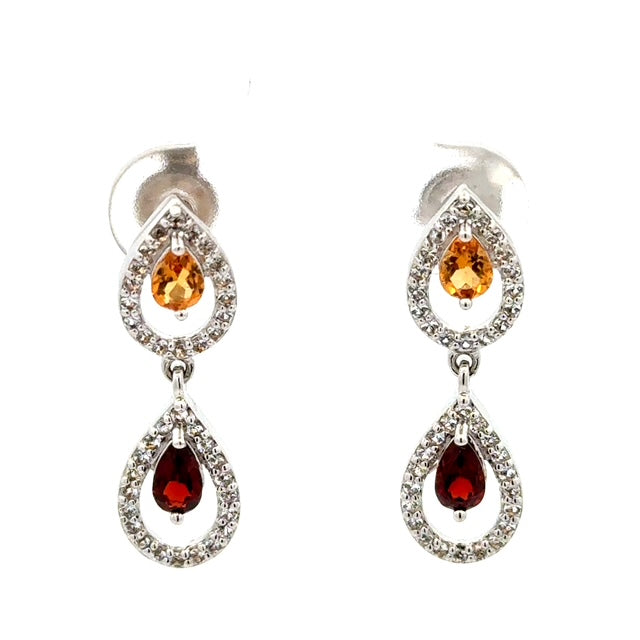 Sterling Silver Citrine & Garnet Earrings