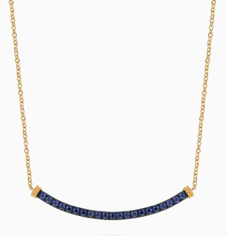 14K Yellow Gold Bujukan and Blue Sapphire Bar Necklace