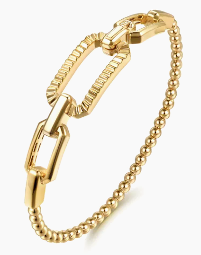 14K Yellow Gold Bujukan and Diamond Cut Link Bangle Bracelet