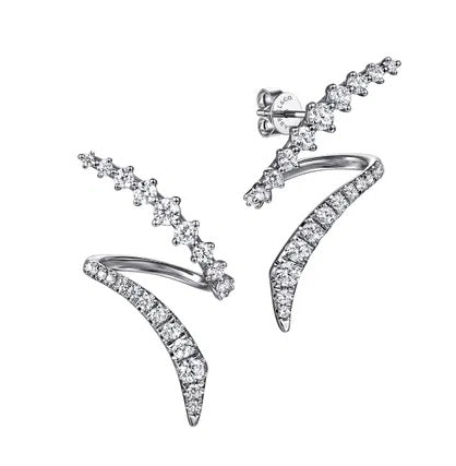 14K White Gold Rhodium Plated Graduating Diamond Bypass Stud Earrings