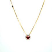 14 Karat Yellow Gold Ruby And Diamond Halo Necklace