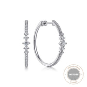 14K White Gold 30mm Diamond Classic Hoop Earrings