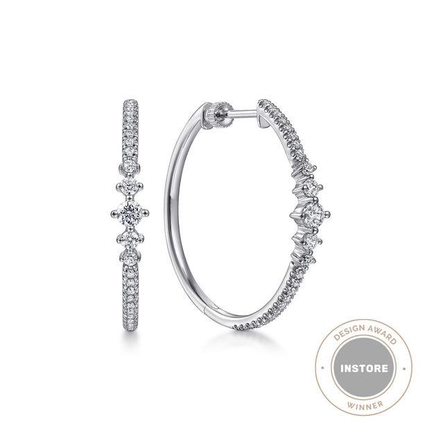 14K White Gold 30mm Diamond Classic Hoop Earrings