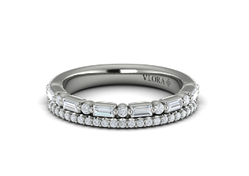 14 KT White Gold Rhodium Plated Double - Row Diamond Fashion Ring