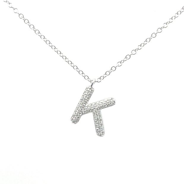 14 KT White Gold Rhodium Plated Initial "K" Pendant/Necklace