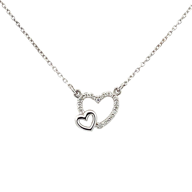 14 KT White Gold Rhodium Plated Heart Pendant/Necklace