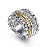 925 Sterling Silver and 14K Yellow Gold Bujukan White Sapphire Wide Band Ring