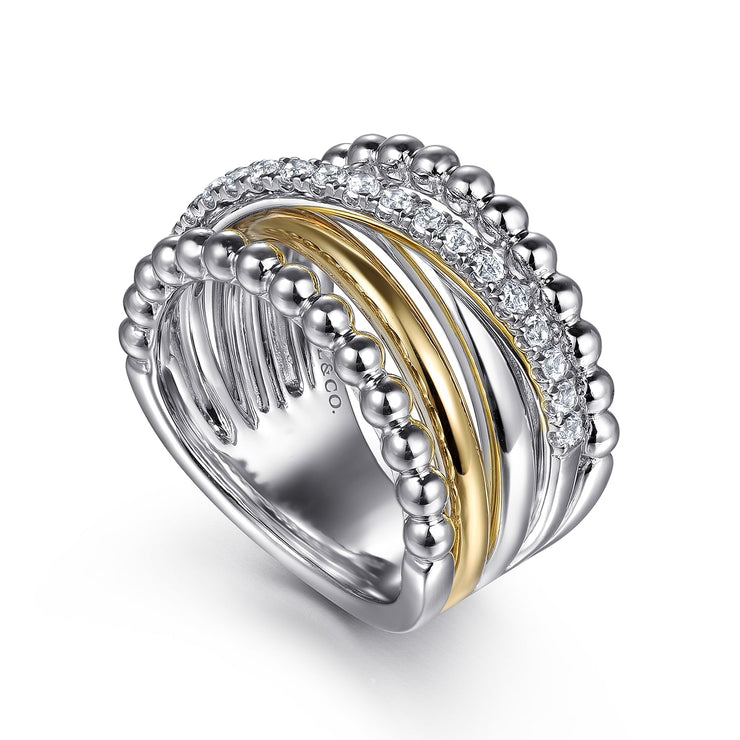 925 Sterling Silver and 14K Yellow Gold Bujukan White Sapphire Wide Band Ring