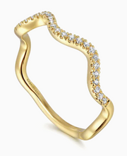 14K Yellow Gold Diamond Wave Stackable Ladies Ring