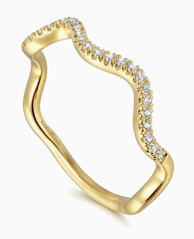 14K Yellow Gold Diamond Wave Stackable Ladies Ring