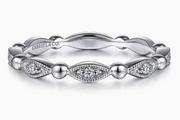 14K White Gold Bujukan Marquise Station Diamond Stackable Ring