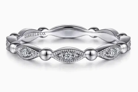 14K White Gold Bujukan Marquise Station Diamond Stackable Ring