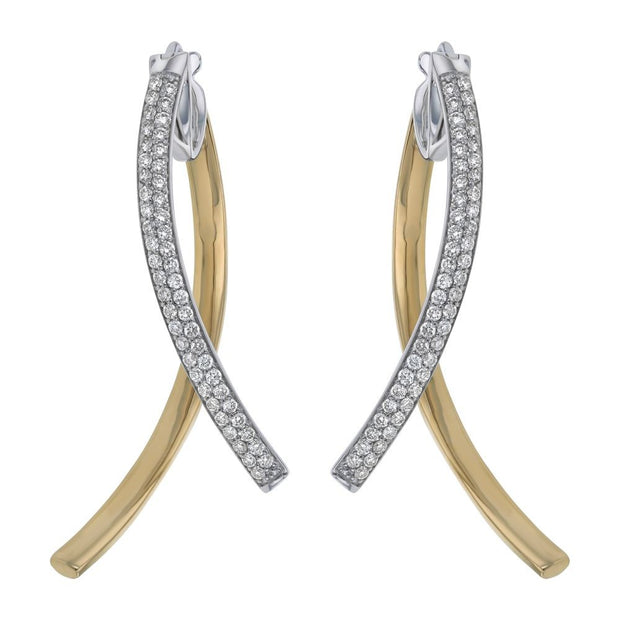 14K Two Tone Yellow and White Gold 1.0 carat Diamonds HOPE Hoop Earrings