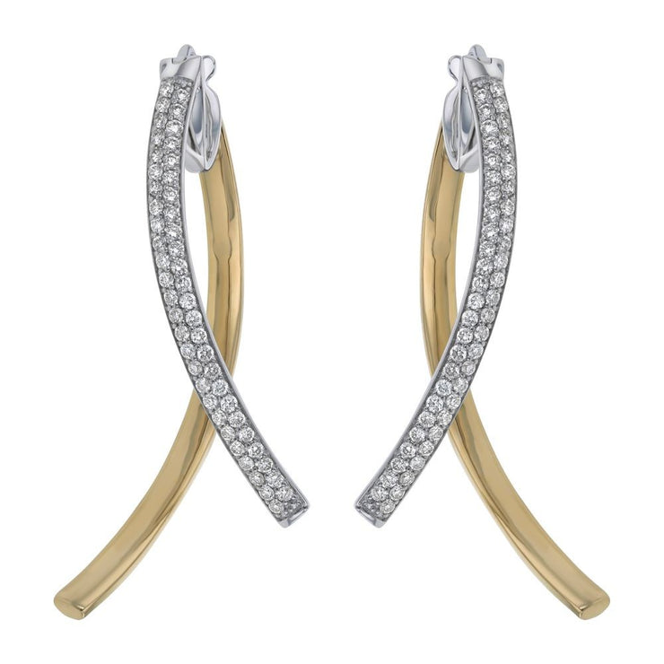 14K Two Tone Yellow and White Gold 1.0 carat Diamonds HOPE Hoop Earrings