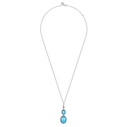925 Sterling Silver Oval Shape Rock Crystal and Turquoise Bujukan Drop Necklace
