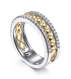 14K White-Yellow Gold Bujukan Diamond Wide Band Ring