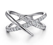 14K White Gold Graduating Diamond Spike Criss Cross Ring