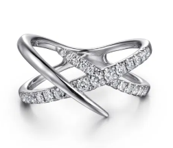 14K White Gold Graduating Diamond Spike Criss Cross Ring