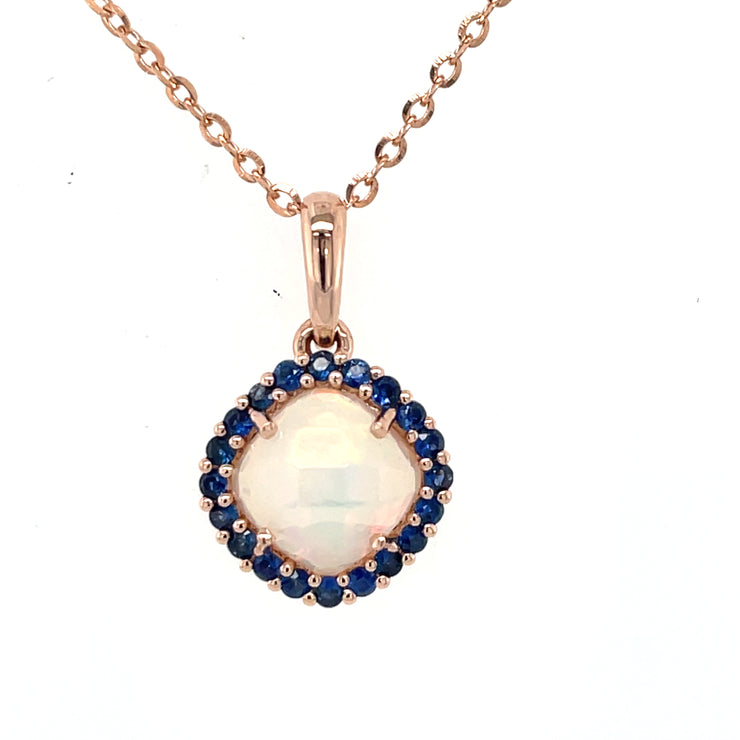 14 Karat Rose Gold Opal And Sapphire Necklace