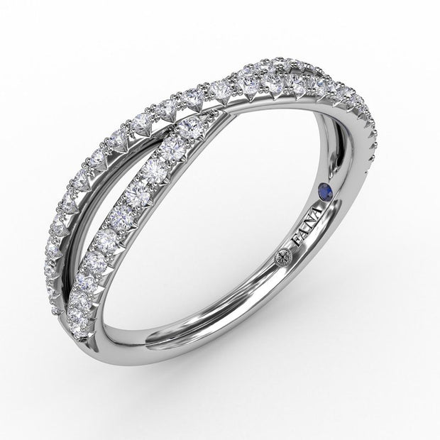 14 Karat White Gold Crossover Diamond Wedding Band