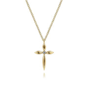 14 Karat Yellow Gold Diamond Cross Pendant Necklace Kaslique Collection (Gaby)