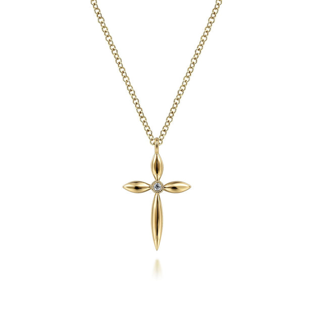 14 Karat Yellow Gold Diamond Cross Pendant Necklace Kaslique Collection (Gaby)
