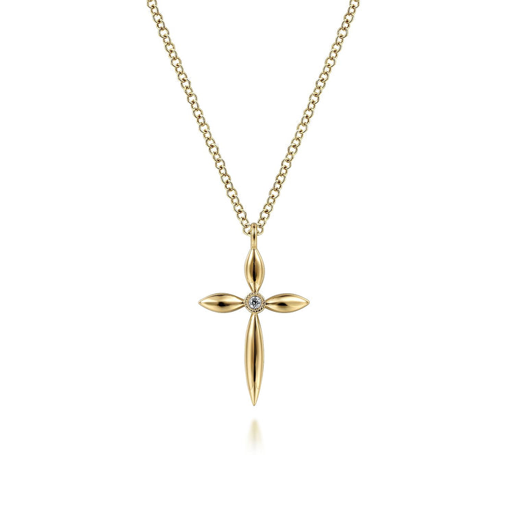 14 Karat Yellow Gold Diamond Cross Pendant Necklace Kaslique Collection (Gaby)
